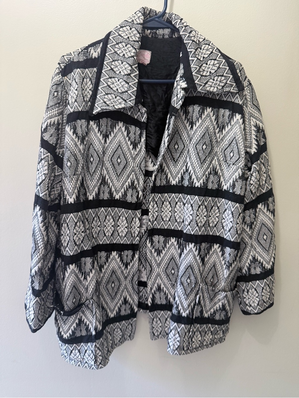 Vintage 70s Lanzame M.I.R. Blazer Jacket Black White Silver Metallic Embroidered
